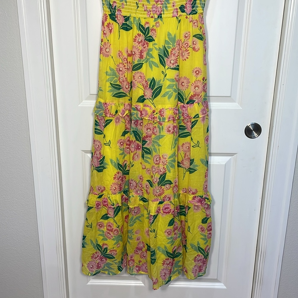Madewell Banjanan Iris Smocked Midi Dress Medium Floral Smocked Pockets Yellow - Picture 10 of 15
